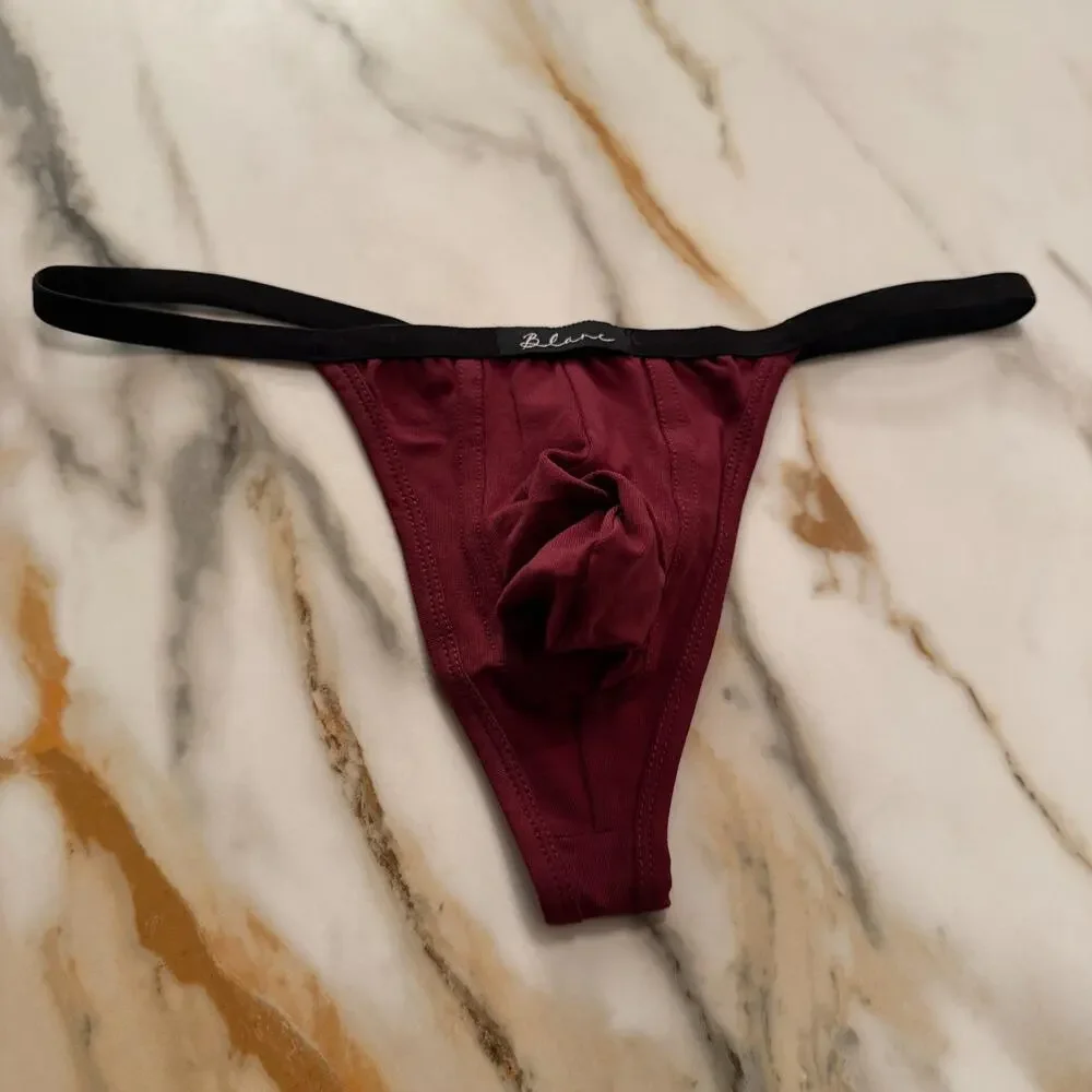 NEW Blanc Menswear Cotton BL010 Bruge T-String Thong Color Burgundy Red Medium